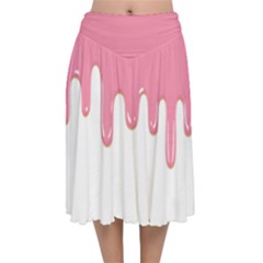 Ice Cream Pink Melting Background Velvet Flared Midi Skirt by genx