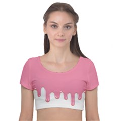 Ice Cream Pink Melting Background Velvet Short Sleeve Crop Top  by genx