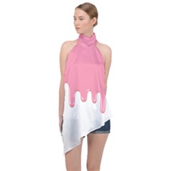 Ice Cream Pink Melting Background Halter Asymmetric Satin Top by genx