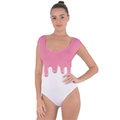 Ice Cream Pink Melting Background Bubble Gum Short Sleeve Leotard  by genx