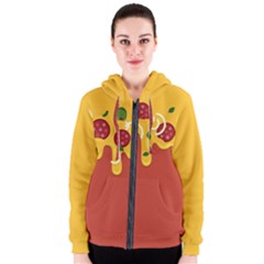 Pizza Topping Funny Modern Yellow Melting Cheese And Pepperonis Women s Zipper Hoodie by genx