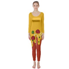 Pizza Topping Funny Modern Yellow Melting Cheese And Pepperonis Long Sleeve Catsuit by genx