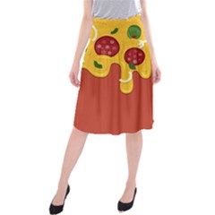Pizza Topping Funny Modern Yellow Melting Cheese And Pepperonis Midi Beach Skirt by genx