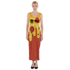 Pizza Topping Funny Modern Yellow Melting Cheese And Pepperonis Fitted Maxi Dress by genx