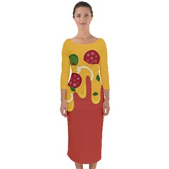 Pizza Topping Funny Modern Yellow Melting Cheese And Pepperonis Quarter Sleeve Midi Bodycon Dress by genx