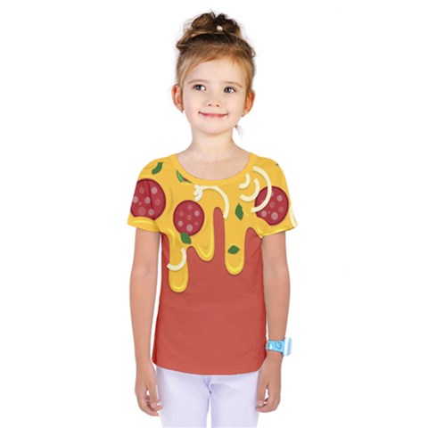 Pizza Topping Funny Modern Yellow Melting Cheese And Pepperonis Kids  One Piece Tee by genx