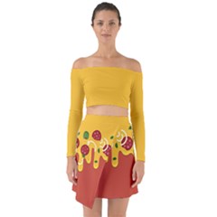 Pizza Topping Funny Modern Yellow Melting Cheese And Pepperonis Off Shoulder Top With Skirt Set by genx