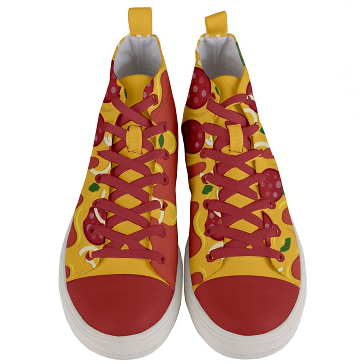 Pizza Topping funny modern yellow melting cheese and pepperonis Men s Mid-Top Canvas Sneakers