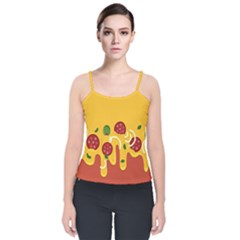 Pizza Topping Funny Modern Yellow Melting Cheese And Pepperonis Velvet Spaghetti Strap Top by genx