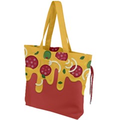 Pizza Topping Funny Modern Yellow Melting Cheese And Pepperonis Drawstring Tote Bag by genx