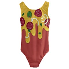 Pizza Topping Funny Modern Yellow Melting Cheese And Pepperonis Kids  Cut-out Back One Piece Swimsuit by genx