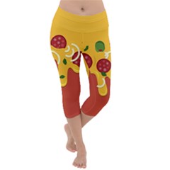 Pizza Topping Funny Modern Yellow Melting Cheese And Pepperonis Lightweight Velour Capri Yoga Leggings by genx