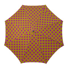 Pink Stars Pattern On Yellow Golf Umbrellas