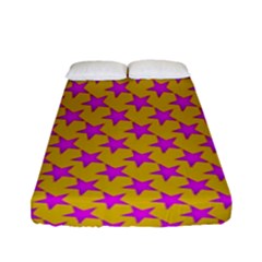 Pink Stars Pattern On Yellow Fitted Sheet (full/ Double Size) by BrightVibesDesign