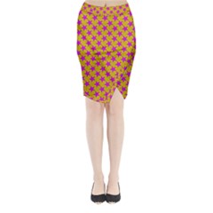 Pink Stars Pattern On Yellow Midi Wrap Pencil Skirt by BrightVibesDesign