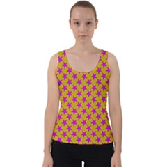 Pink Stars Pattern On Yellow Velvet Tank Top by BrightVibesDesign