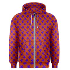 Purple Stars Pattern On Orange Men s Zipper Hoodie by BrightVibesDesign