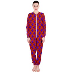 Purple Stars Pattern On Orange Onepiece Jumpsuit (ladies)  by BrightVibesDesign