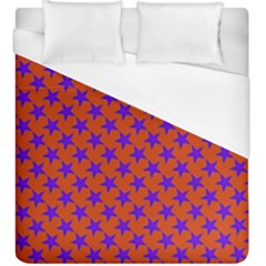 Purple Stars Pattern On Orange Duvet Cover (king Size) by BrightVibesDesign