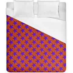 Purple Stars Pattern On Orange Duvet Cover (california King Size) by BrightVibesDesign