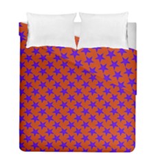 Purple Stars Pattern On Orange Duvet Cover Double Side (full/ Double Size) by BrightVibesDesign