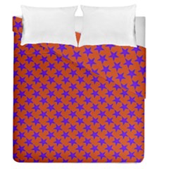 Purple Stars Pattern On Orange Duvet Cover Double Side (queen Size) by BrightVibesDesign