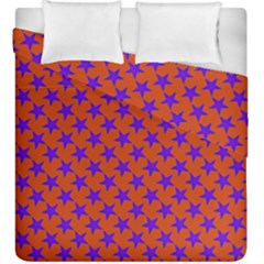 Purple Stars Pattern On Orange Duvet Cover Double Side (king Size) by BrightVibesDesign