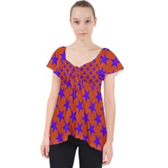 Purple Stars Pattern On Orange Lace Front Dolly Top by BrightVibesDesign