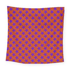 Purple Stars Pattern On Orange Square Tapestry (large) by BrightVibesDesign