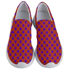 Purple Stars Pattern On Orange Women s Lightweight Slip Ons by BrightVibesDesign