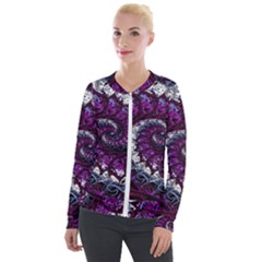 Fractal Background Swirl Art Skull Velour Zip Up Jacket by Pakrebo