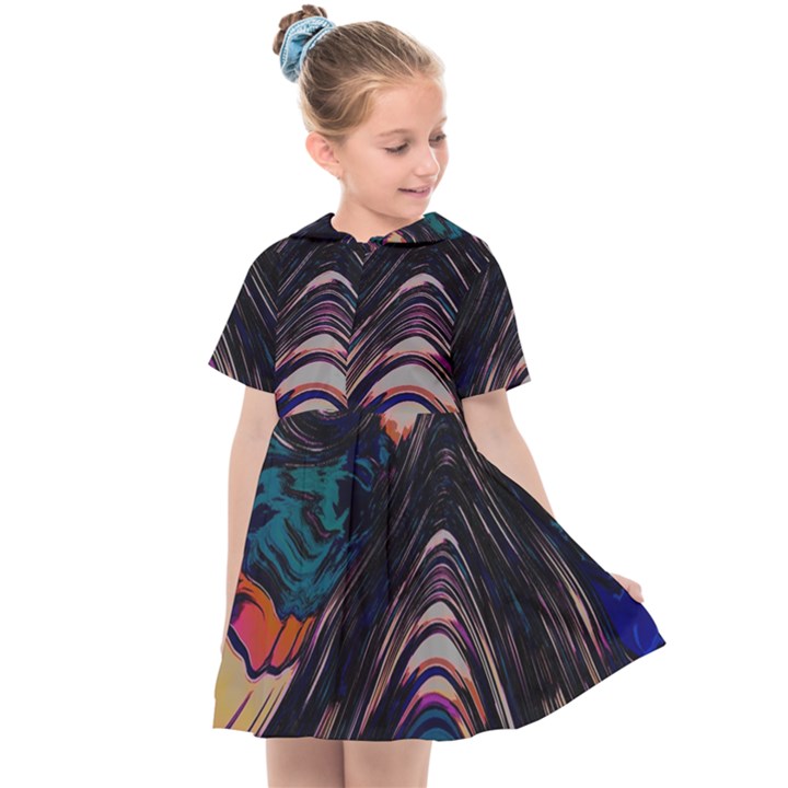Pattern Texture Fractal Colorful Kids  Sailor Dress