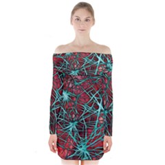 Nerves Cells Star Dendrites Sepia Long Sleeve Off Shoulder Dress by Pakrebo