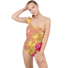 Fractal Math Mathematics Science Frilly One Shoulder Swimsuit