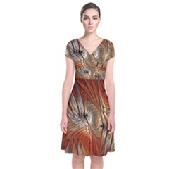 Pattern Background Swinging Design Short Sleeve Front Wrap Dress