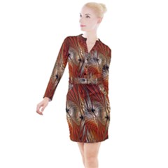 Pattern Background Swinging Design Button Long Sleeve Dress