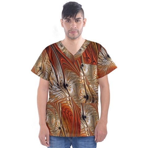 Pattern Background Swinging Design Men s V-neck Scrub Top by Pakrebo