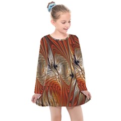 Pattern Background Swinging Design Kids  Long Sleeve Dress