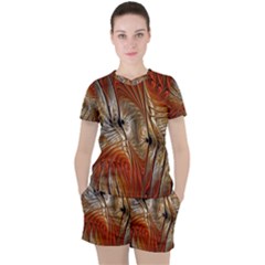 Pattern Background Swinging Design Women s Tee and Shorts Set