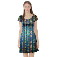 Binary Null One Digital Blue Short Sleeve Skater Dress