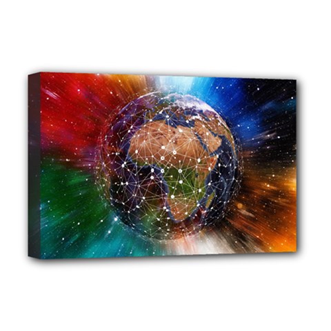 Network Earth Block Chain Globe Deluxe Canvas 18  X 12  (stretched) by Pakrebo