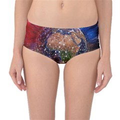 Network Earth Block Chain Globe Mid-waist Bikini Bottoms by Pakrebo