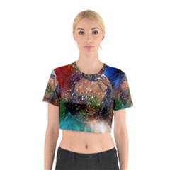 Network Earth Block Chain Globe Cotton Crop Top by Pakrebo