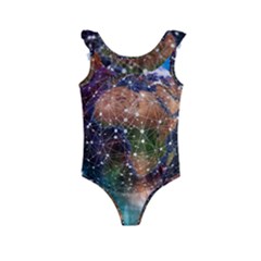 Network Earth Block Chain Globe Kids  Frill Swimsuit by Pakrebo