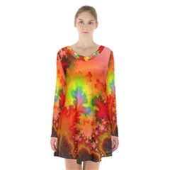 Background Abstract Color Form Long Sleeve Velvet V-neck Dress by Pakrebo