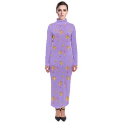 Pizza Pattern Violet Pepperoni Cheese Funny Slices Turtleneck Maxi Dress