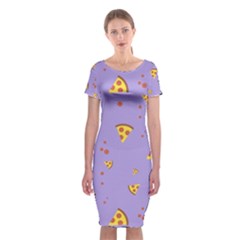 Pizza Pattern Violet Pepperoni Cheese Funny Slices Classic Short Sleeve Midi Dress by genx