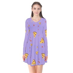 Pizza Pattern Violet Pepperoni Cheese Funny Slices Long Sleeve V-neck Flare Dress by genx