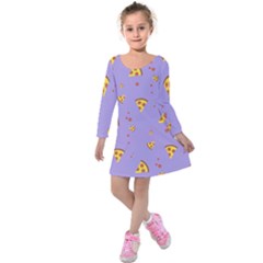 Pizza Pattern Violet Pepperoni Cheese Funny Slices Kids  Long Sleeve Velvet Dress by genx