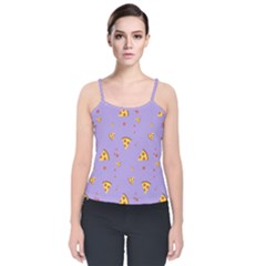 Pizza Pattern Violet Pepperoni Cheese Funny Slices Velvet Spaghetti Strap Top by genx